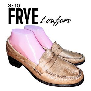 FRYE Sz 10 Golden Brown Distressed Leather Work Office Boho Oxford Heel Loafers